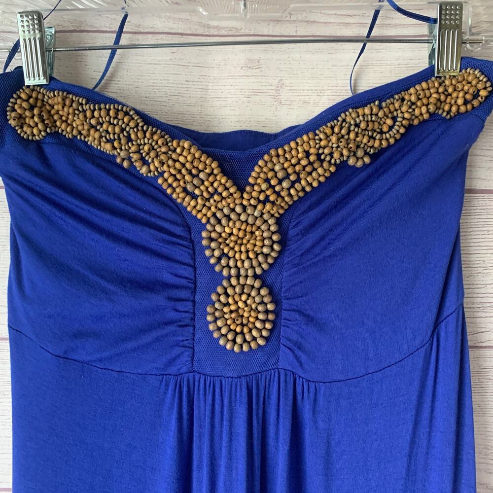 Design History Royal Blue Strapless Maxi Dress Wood Beaded Neckline Size Missy M - Picture 4 of 14
